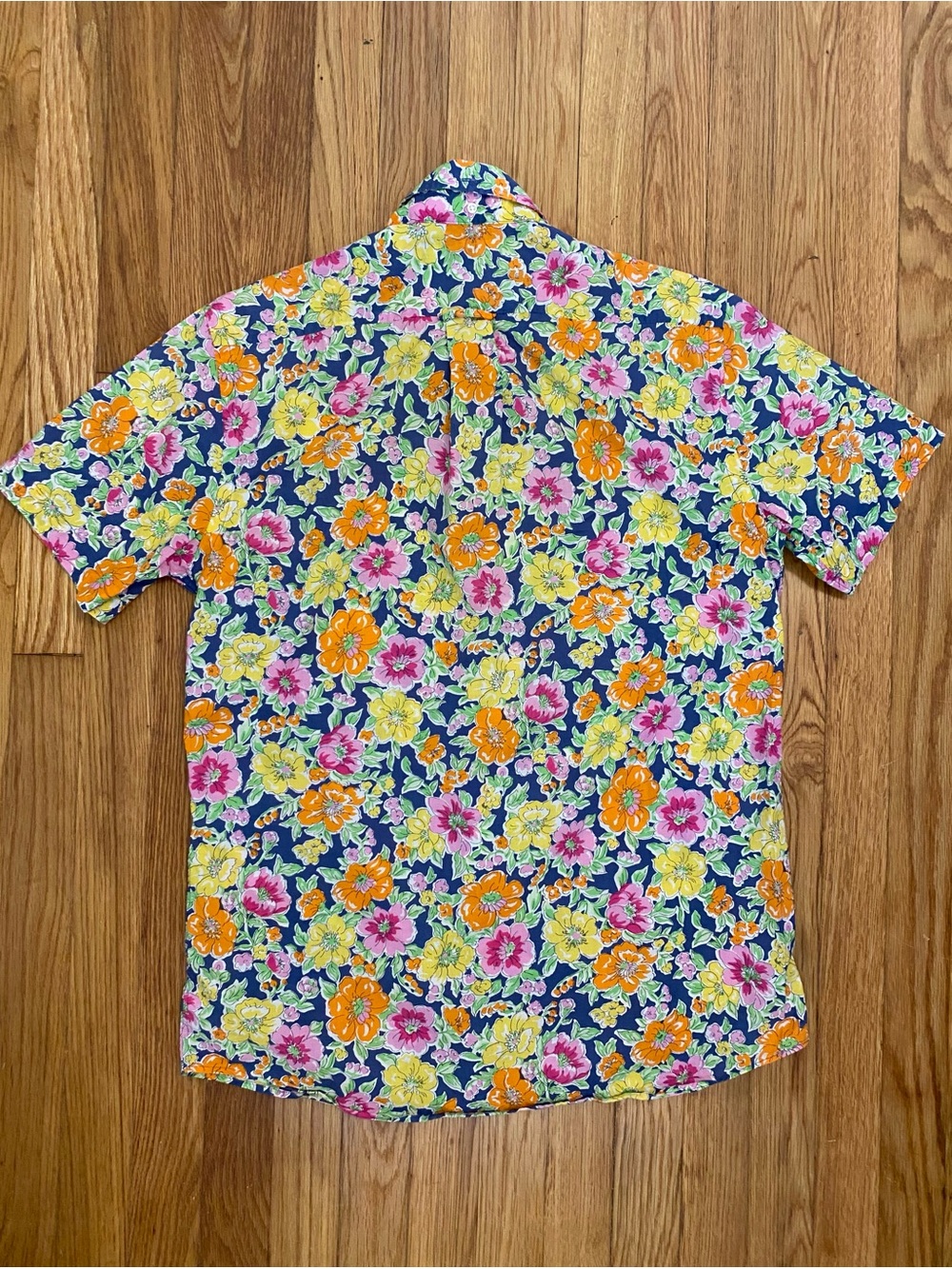 Ralph Lauren PREPPY Floral Short-Sleeve Button-Down Shirt Navy Yellow - Picture 11 of 11